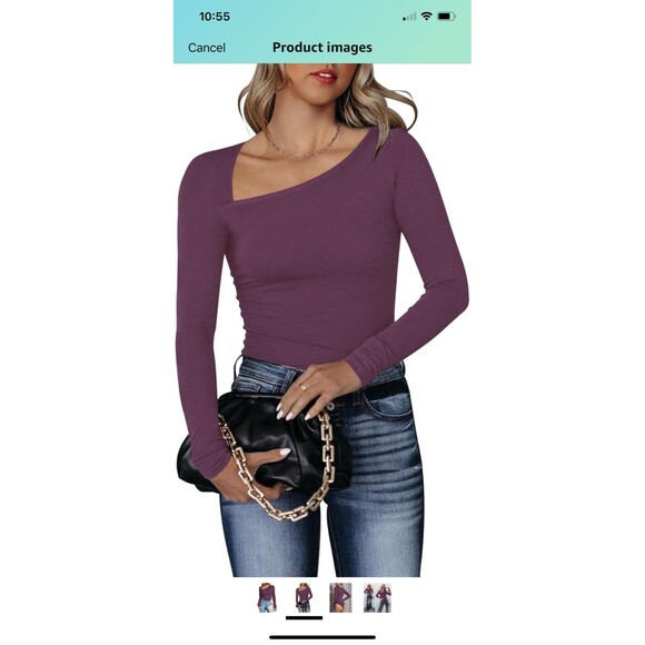 REORIA Asymmetrical Neck Bodysuit Women’s Size M Plum Thong Stretchy NWOT - Picture 8 of 12